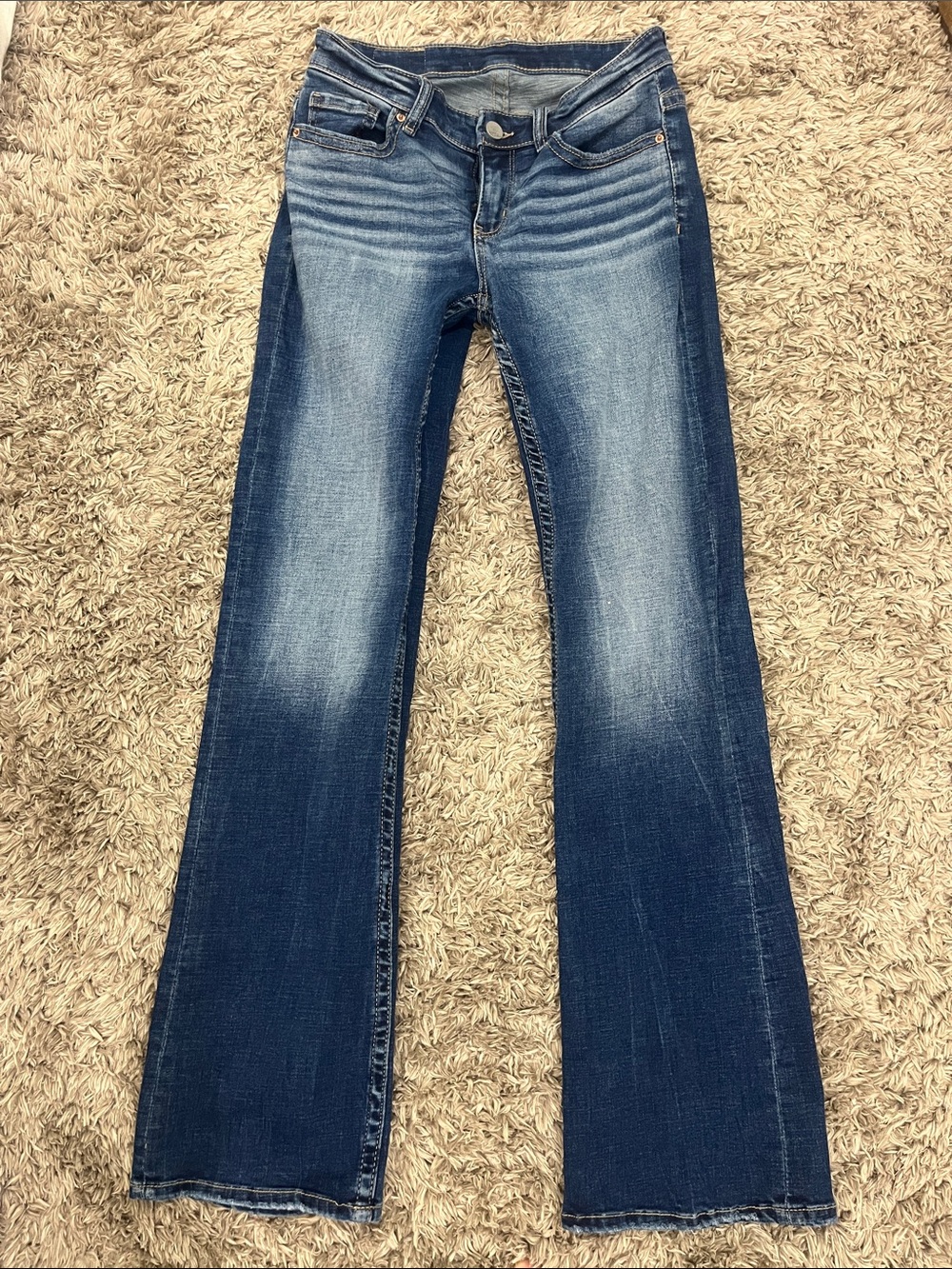BKE Women's Two-Tone Blue Wide Leg Jeans.  24. 31 1/2